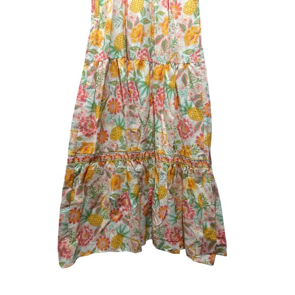 Rachel Zoe Tropical Pineapple Maxi Dress 4 Floral Embroidered Tiered Babydoll - Picture 7 of 15